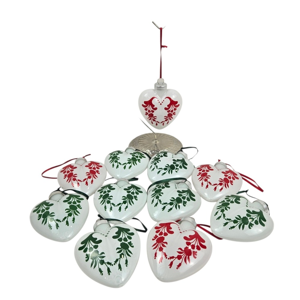 Lot of 11 IKEA KOTTE VINTERFEST Heart Glass Christmas Ornaments Scandinavian 3"